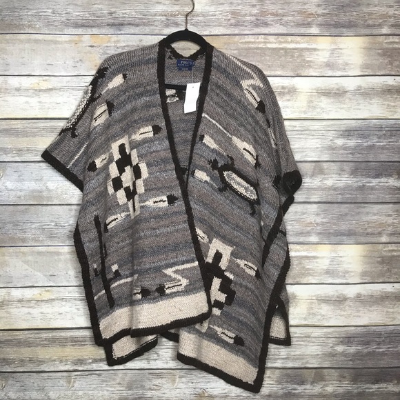 Polo Ralph Lauren Sweaters - NWT Polo hand knit poncho ethnic design XS